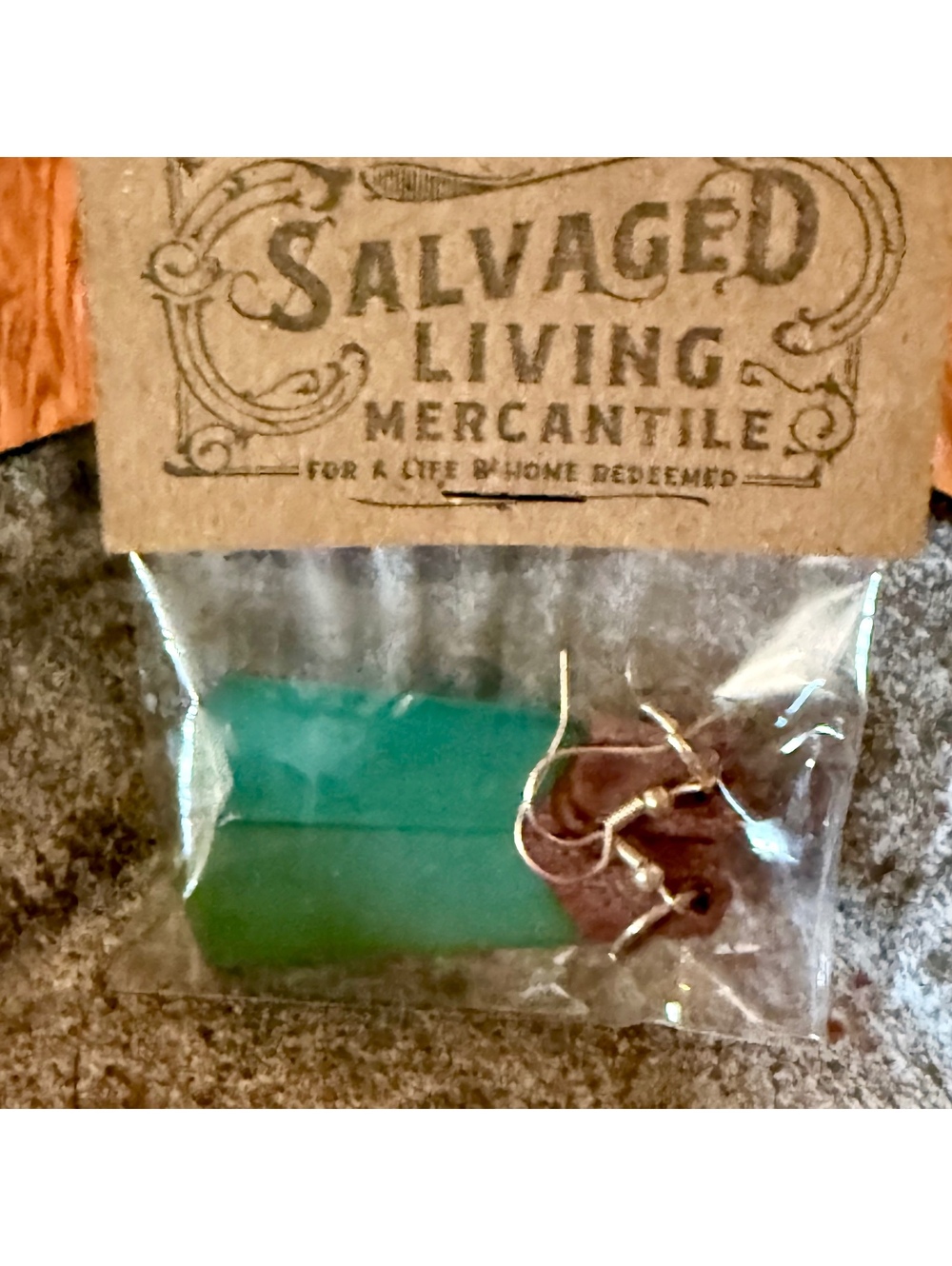 Salvaged Living Handmade Teal Resin and wood Drop Earrings